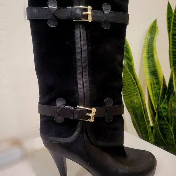 Cole Haan Black Heeled Boots "Kennedy" Leather & Suede - Picture 3 of 6